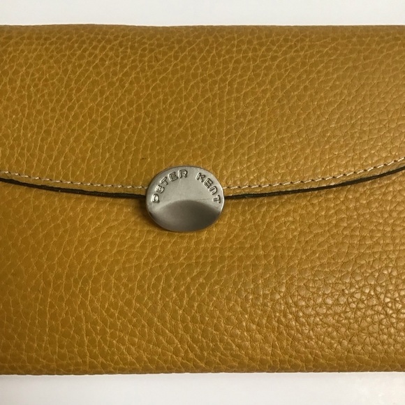 Peter Kent Pebbled Leather Clutch Wallet Yellow Gold Snap Close Zip Buenos Aires - Picture 3 of 16